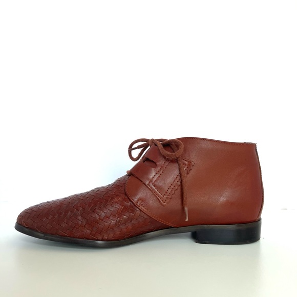 Vintage 90's Cognac Brown Woven Leather Ankle Boots Booties Pappagallo Size 8.5 - Picture 7 of 15
